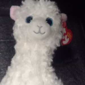 Ty Fluffy White Llama Plush Lily
